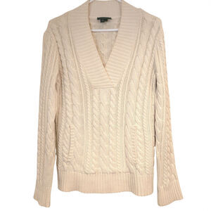 Lauren Jeans Co. Ralph Lauren V-Neck Cable Knit Cotton Fisherman Sweater, Sz S